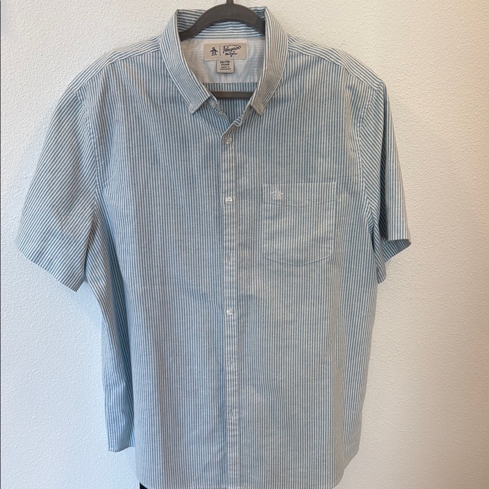 Penguin Blue and White Button Down Shirt